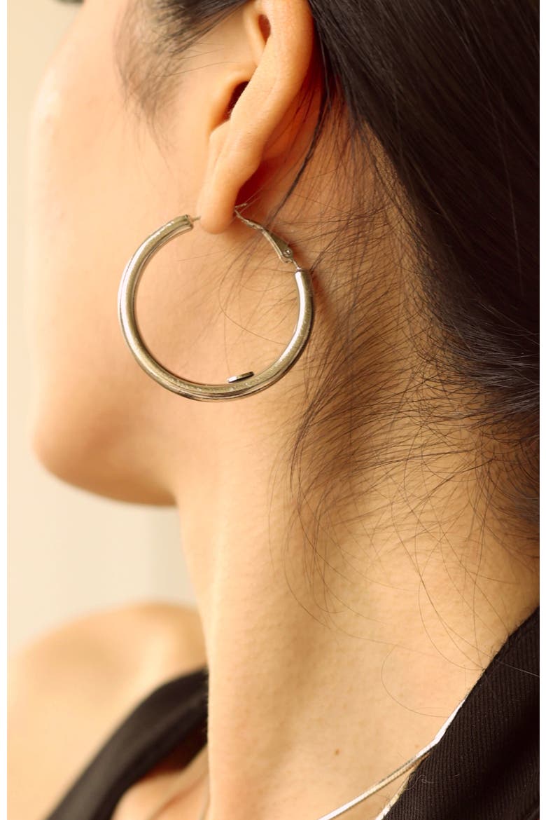 Retro Medium Hoop Earrings, Alternate, color, Silver
