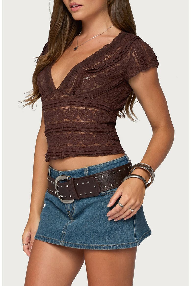Avalee Plunge Neck Lace Crop Top, Alternate, color, BROWN