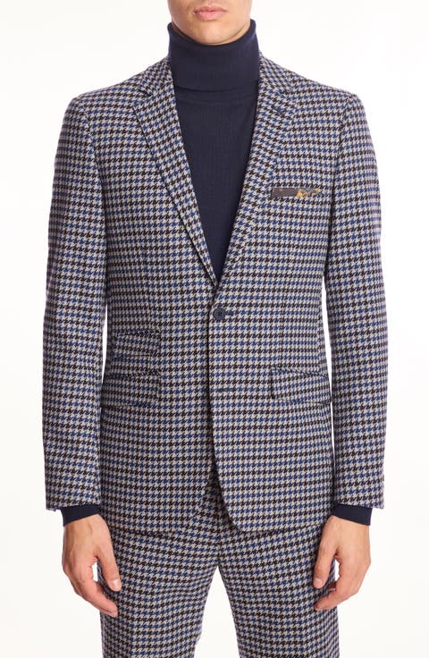 Dover Slim Fit Blue Houndstooth Blazer (Regular & Big)
