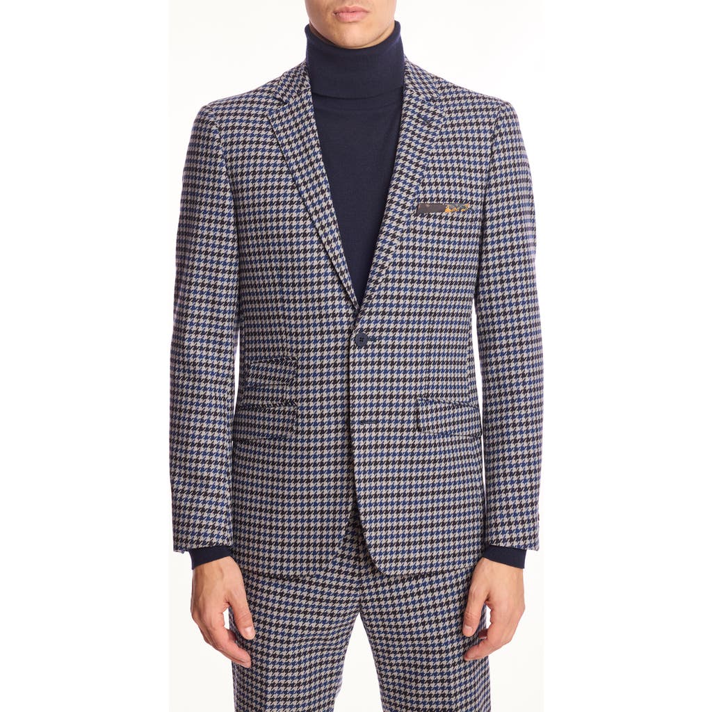 Paisley & Gray Dover Slim Fit Blue Houndstooth Blazer In Blue