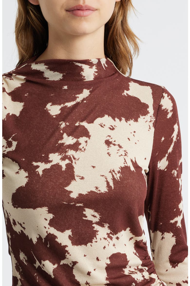 Joelle Cow Print Ruched Funnel Neck Top, Alternate, color, COWGIRL