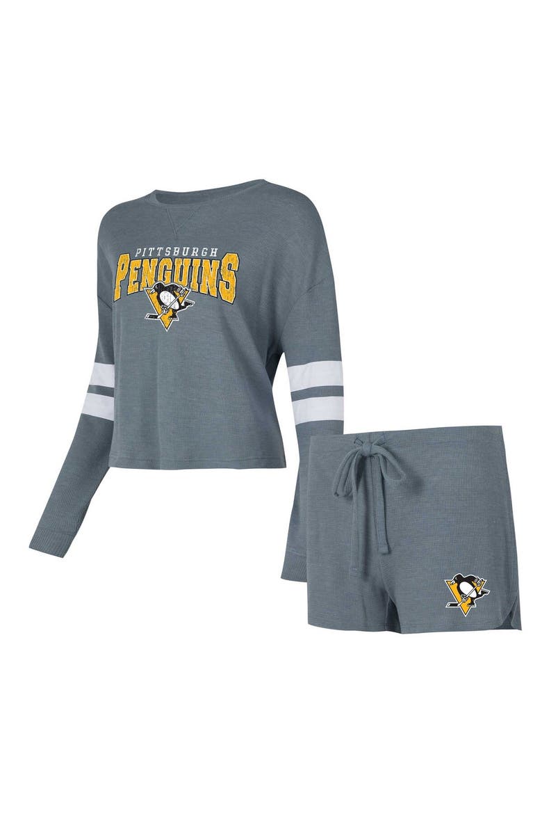 CONCEPTS SPORT Women's Concepts Sport Gray Pittsburgh Penguins Meadow Long Sleeve T-Shirt & Shorts Sleep Set, Main, color, Gray