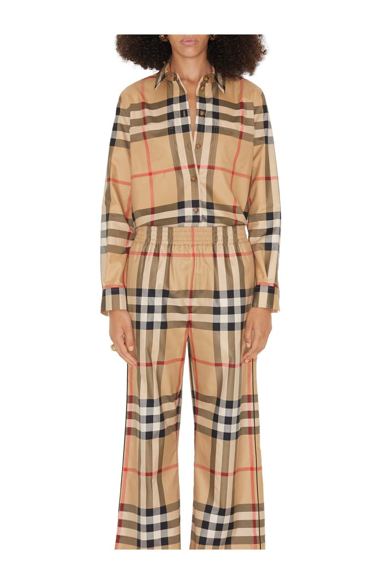 Burberry Check Cotton Trousers, Main, color, Archive Beige