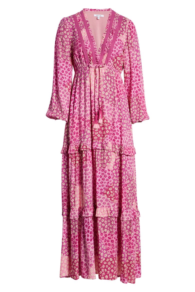 Floral Print Tiered Maxi Dress, Alternate, color, PINK MULTI