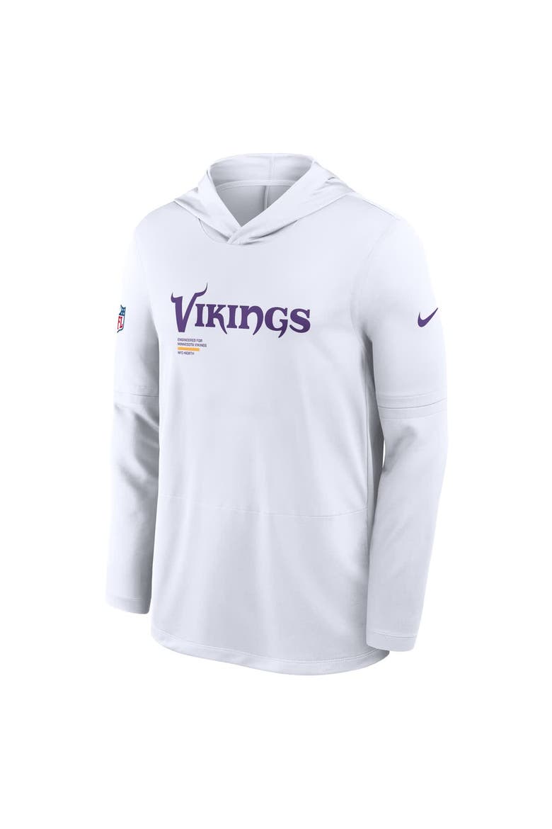 Men's Nike White Minnesota Vikings Sideline Pure Fury Performance Long Sleeve Hoodie T-Shirt, Alternate, color, White