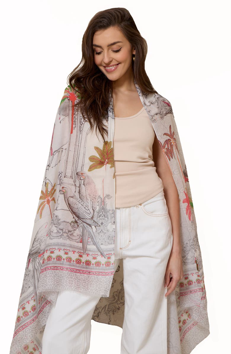 SAACHI Birds & Filigree Print Scarf, Alternate, color, Ivory