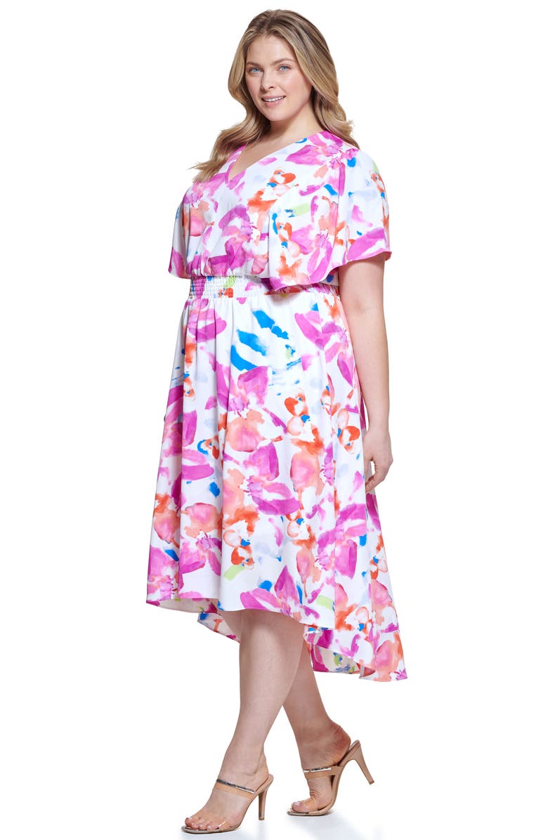 DKNY Smocked Flutter Sleeve Dress, Alternate, color,