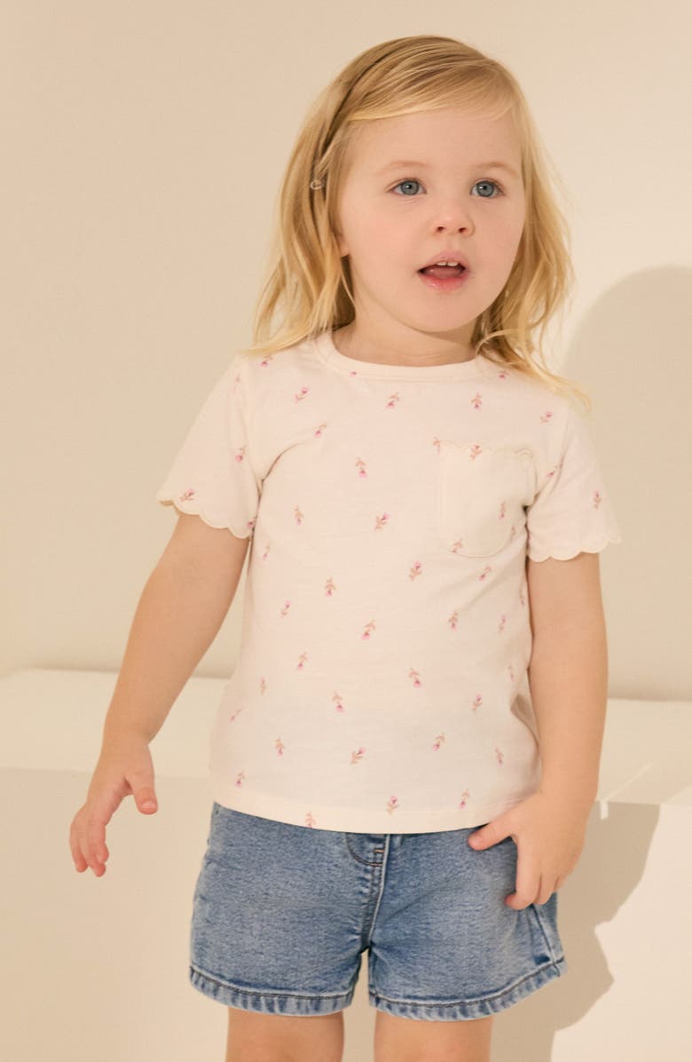 NEXT Kids' Scallop Cotton Pocket T-Shirt, Alternate, color, Pink