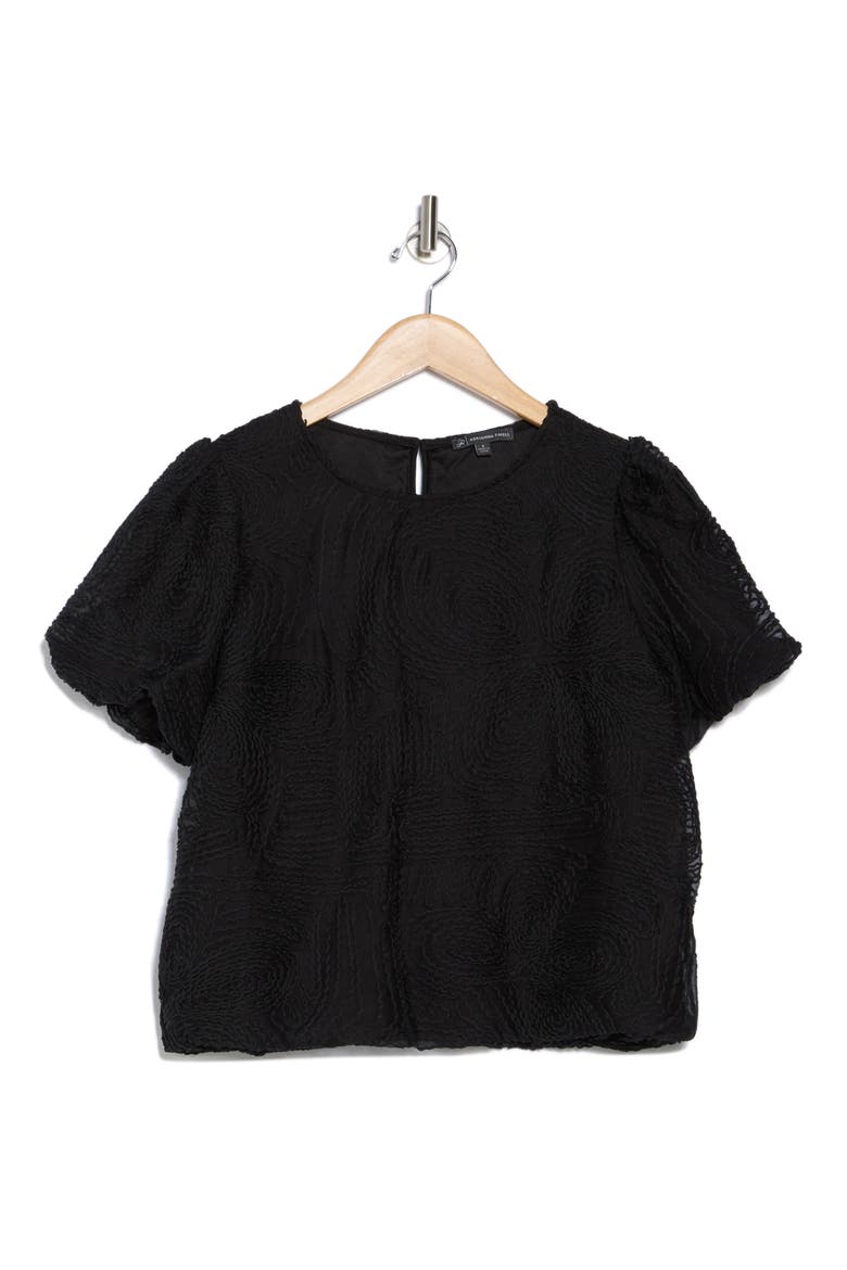 Textured Puff Sleeve Top, Alternate, color, BLACK