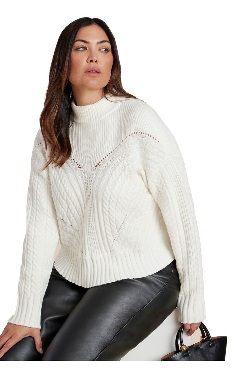 ELOQUII Cableknit Funnelneck Sweater, Main, color, Jet Stream