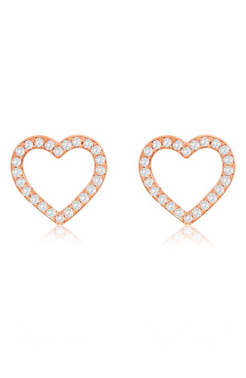 14K Gold Diamond Open Heart Stud Earrings