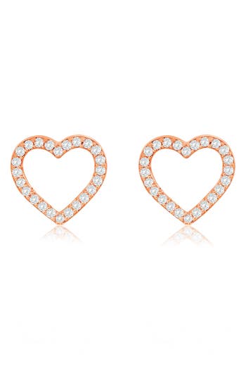 Suzy Levian Diamonds 14k Gold Diamond Open Heart Stud Earrings In Rose