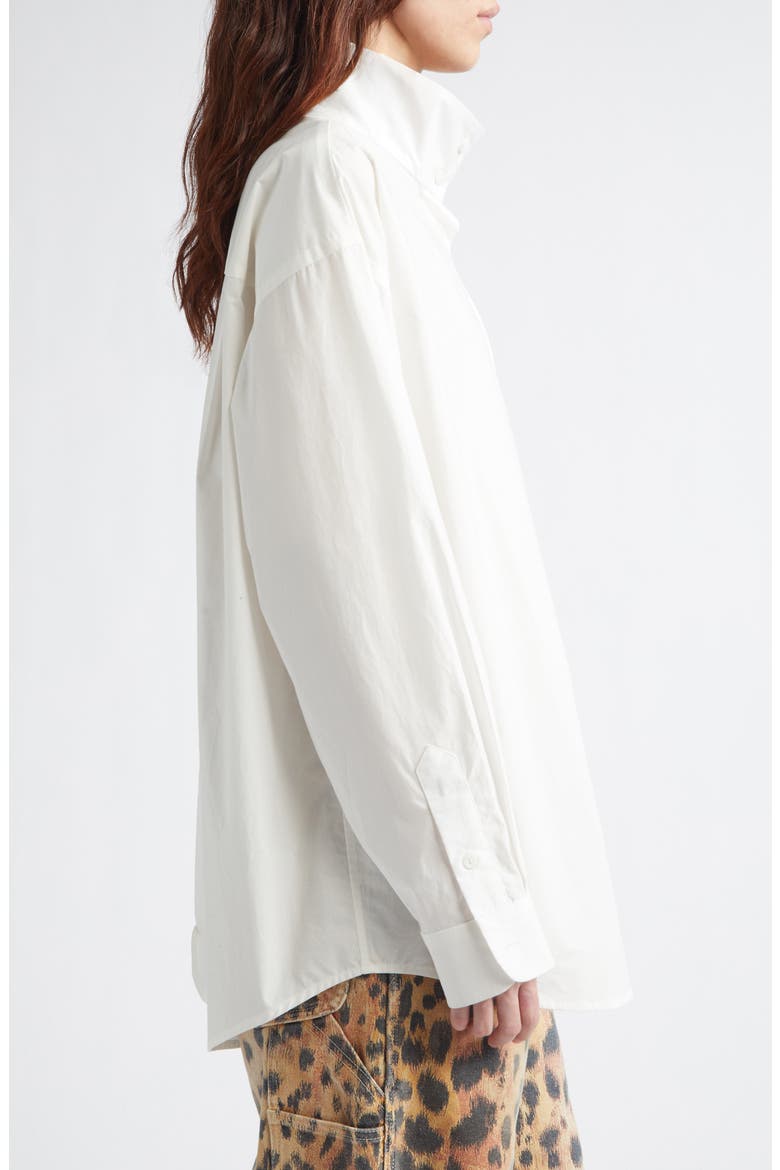 Stand Collar Boyfriend Button-Up Shirt, Alternate, color, WHITE