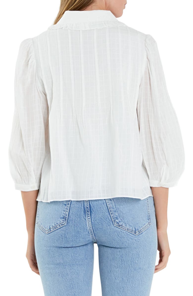 English Factory Ruffle Collar Cotton Blend Button-Up Shirt, Alternate, color,