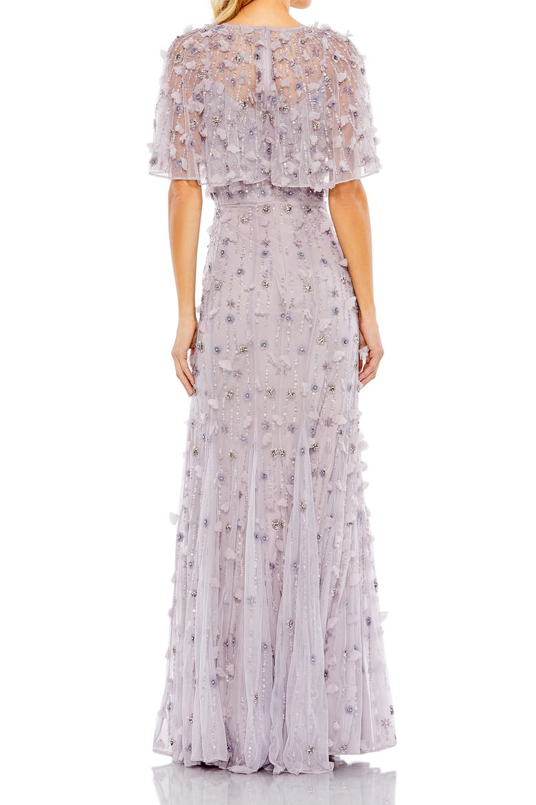 Women's Embellished Illusion Cape Sleeve Trumpet Gown, Alternate, color, VINTAGE LILAC