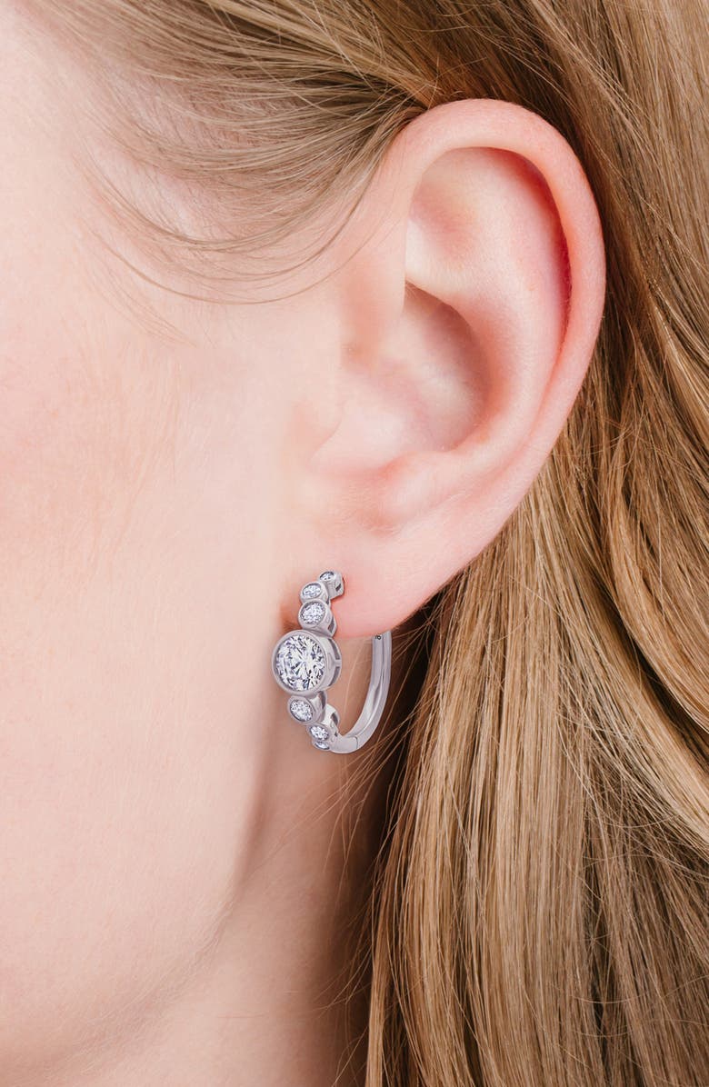 Crislu Stardust Cubic Zirconia Hoop Earrings, Alternate, color, Pure Platinum/ Clear Stone