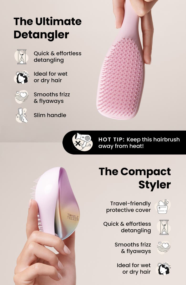 Tangle Teezer Compact & Ultimate Hairbrush Set $33 Value, Alternate, color, Rosebud/ Chrome