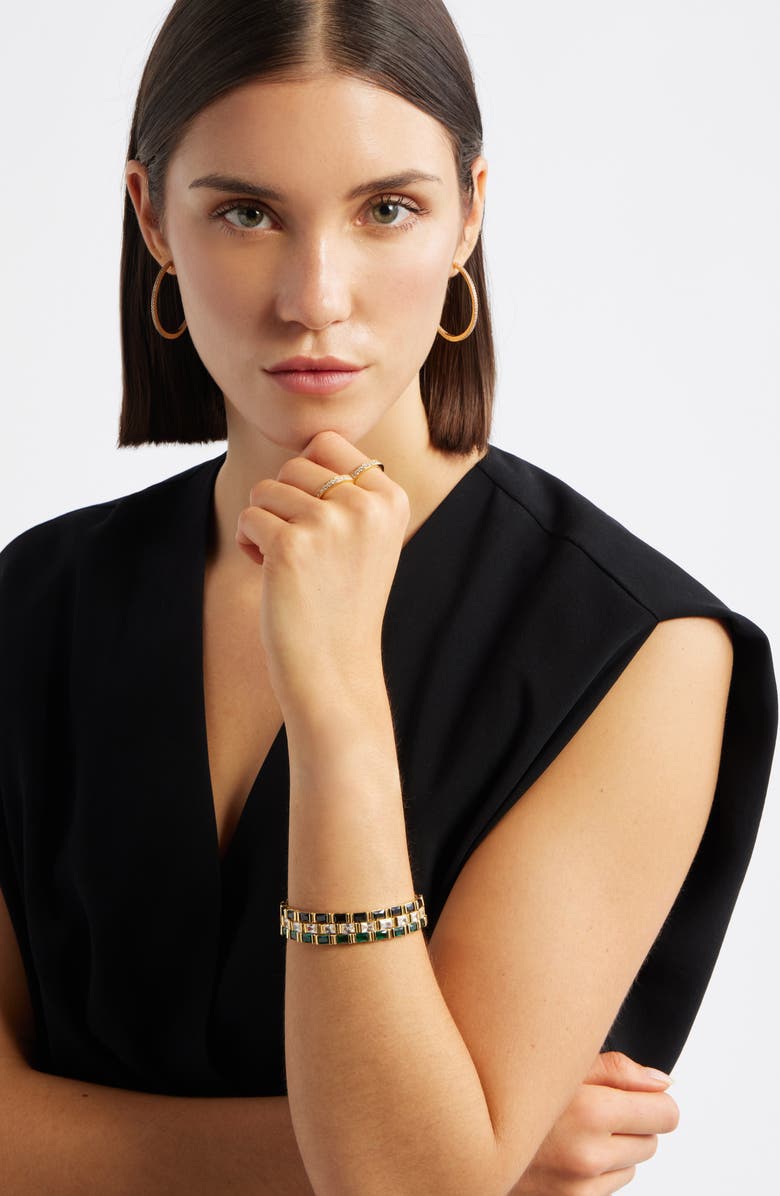 Nordstrom Pavé Sterling Silver Hoop Earrings, Alternate, color, 14K Gold Plated