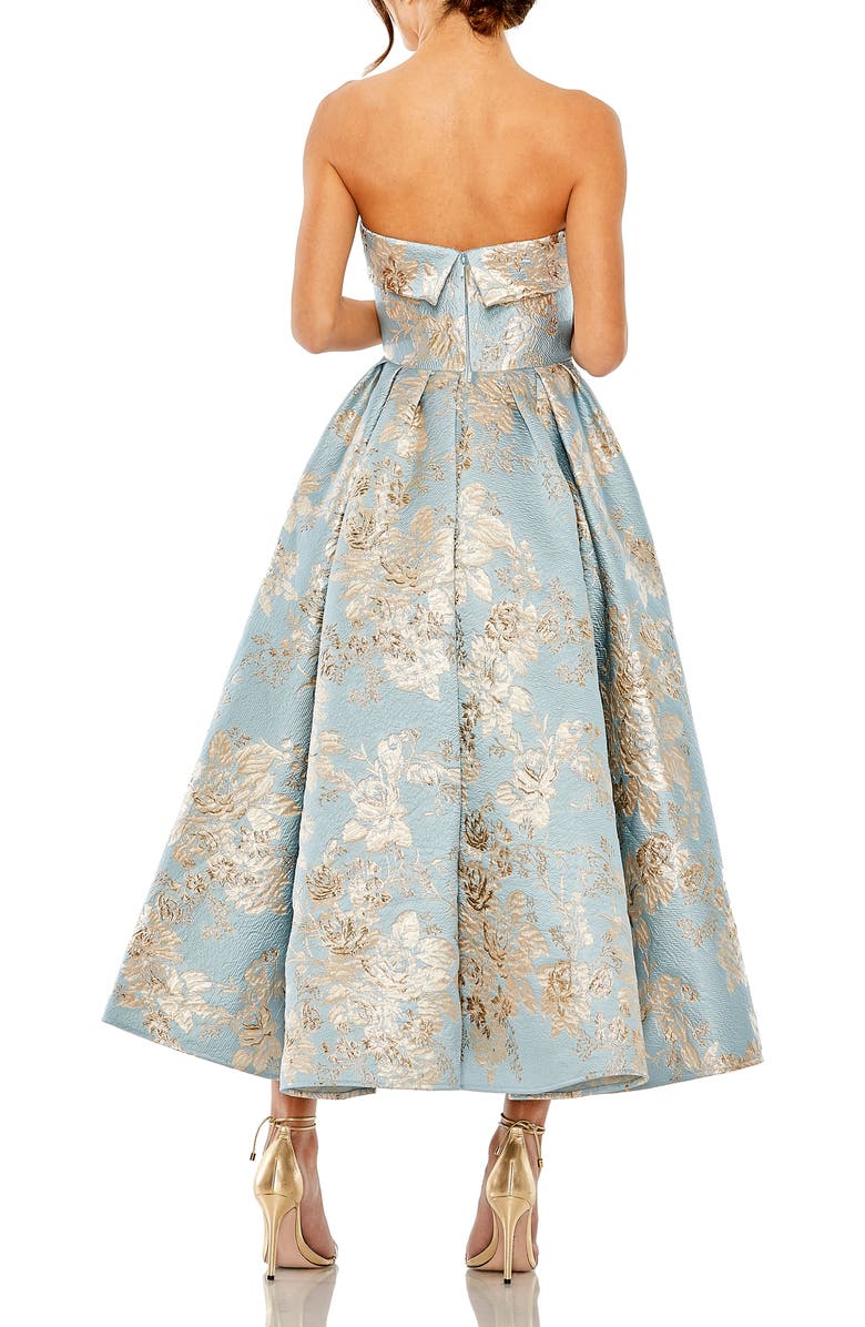 Mac Duggal Women's Strapless Brocade Midi Dress with Pockets, Alternate, color, Blue Multi