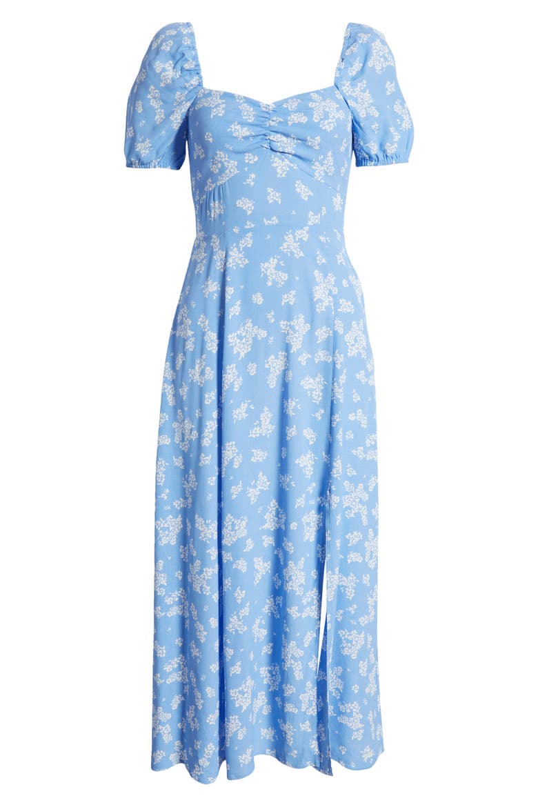 Floral Puff Sleeve Midi Dress, Alternate, color, BLUE LIGHT
