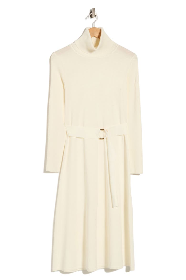 Turtleneck Long Sleeve Belted Sweater Dress, Alternate, color, CREAM