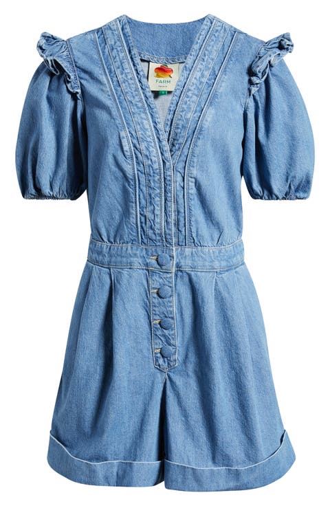 Ruffled Denim Romper