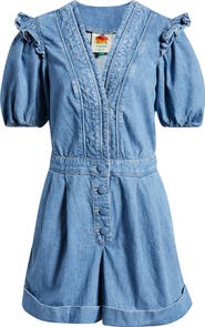 FARM Rio Ruffled Denim Romper