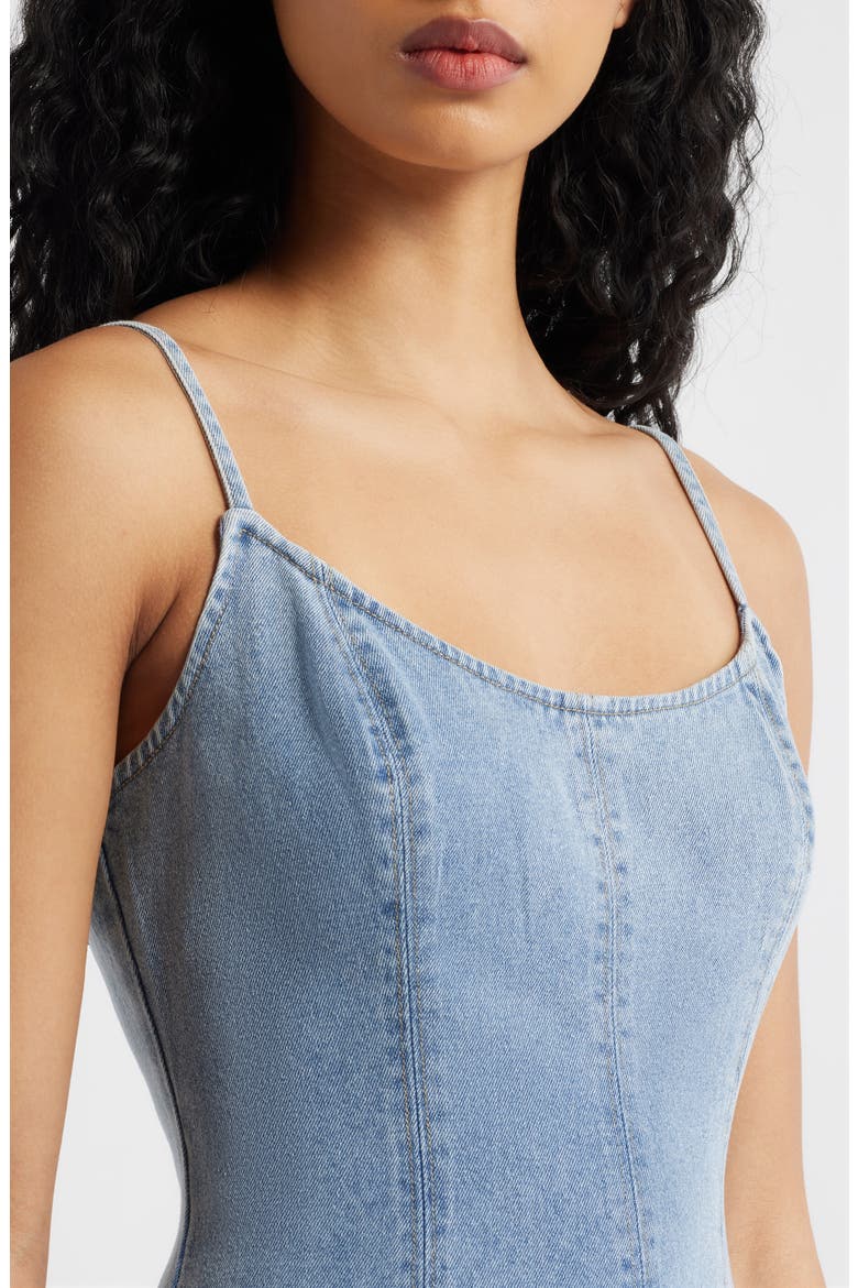 Denim Fit & Flare Midi Dress, Alternate, color, LIGHT DENIM