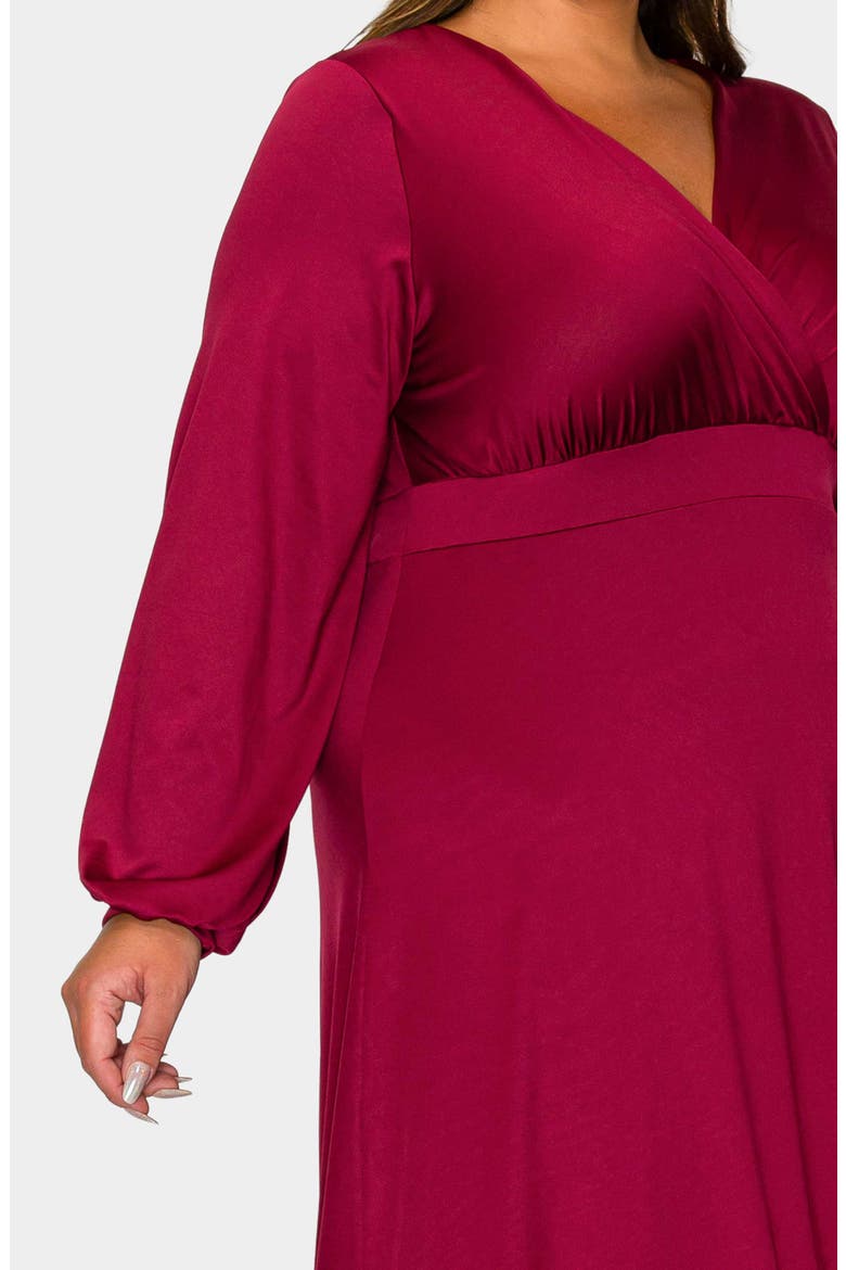 Sophia Surplice Neck Long Sleeve Satin Maxi Dress, Alternate, color, BURGUNDY