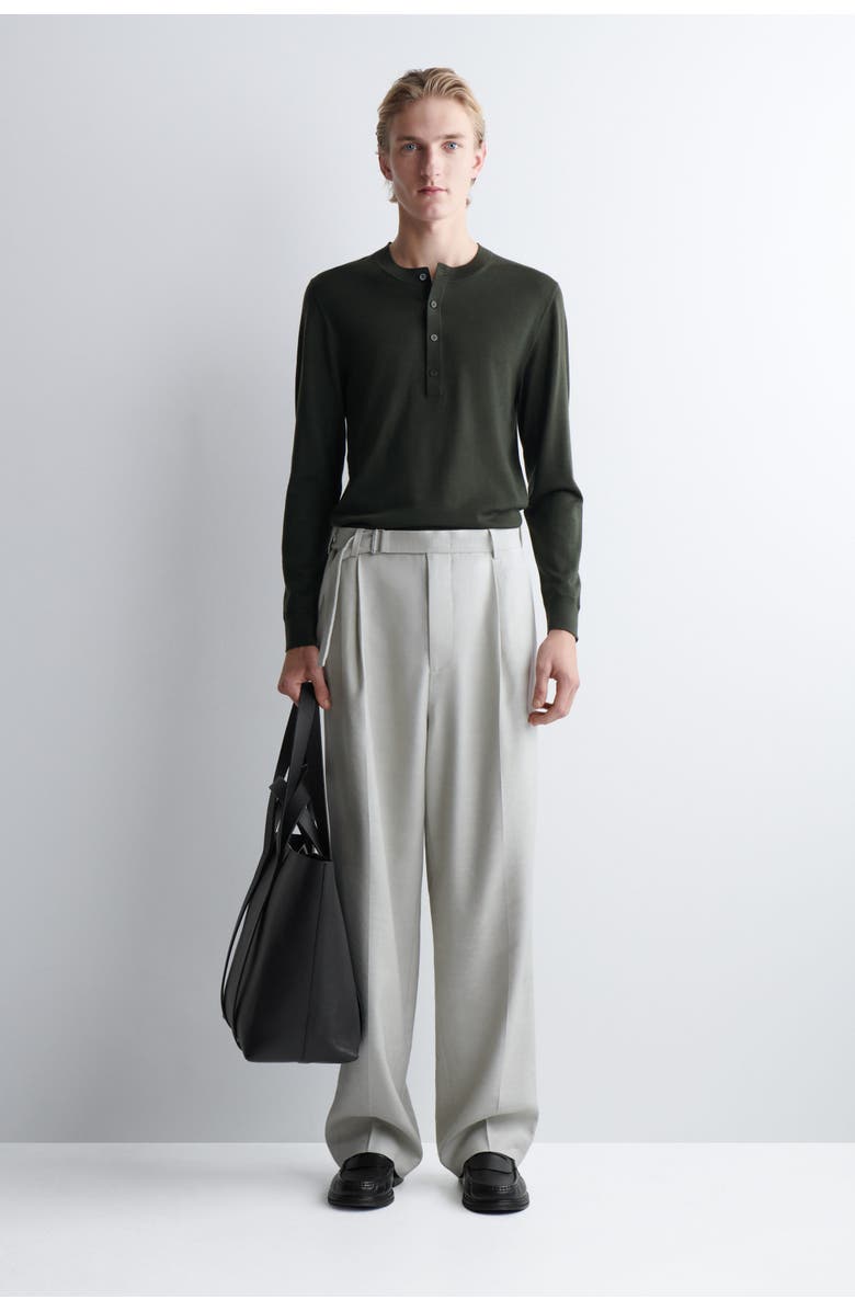 COS Slim Merino Wool Henley Top, Alternate, color, Dark Green