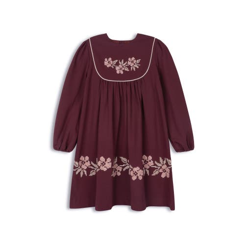 Ely's & Co. Looms Stitch Embroidered Wool Dress In Brown