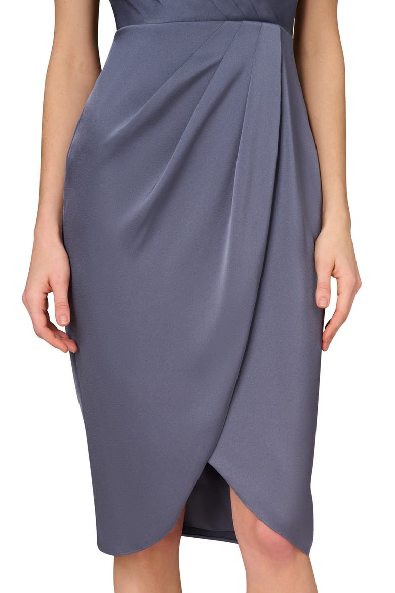 Pleat Front Crepe Back Satin Cocktail Dress, Alternate, color, STORMY SKY