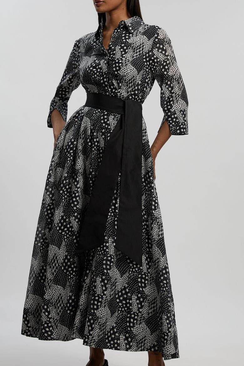Long Sleeve Sash Waist Shirt Dress, Alternate, color, Mono