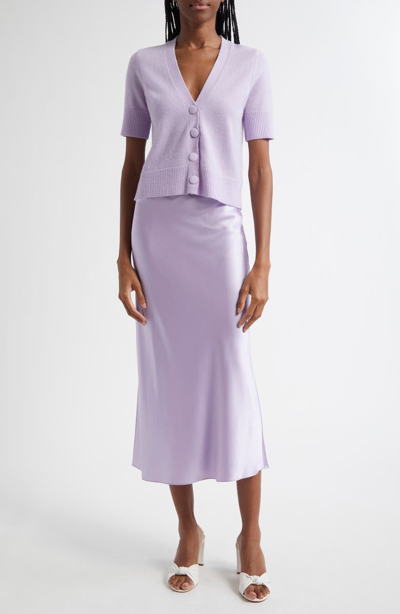 Veronica Beard Solene Short Sleeve Cashmere Button-Up Sweater, Alternate, color, Soft Lilac
