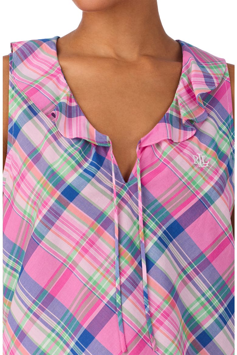 Sleeveless Flutter Neck Boxer Short Pajamas, Alternate, color, PINK PLAID