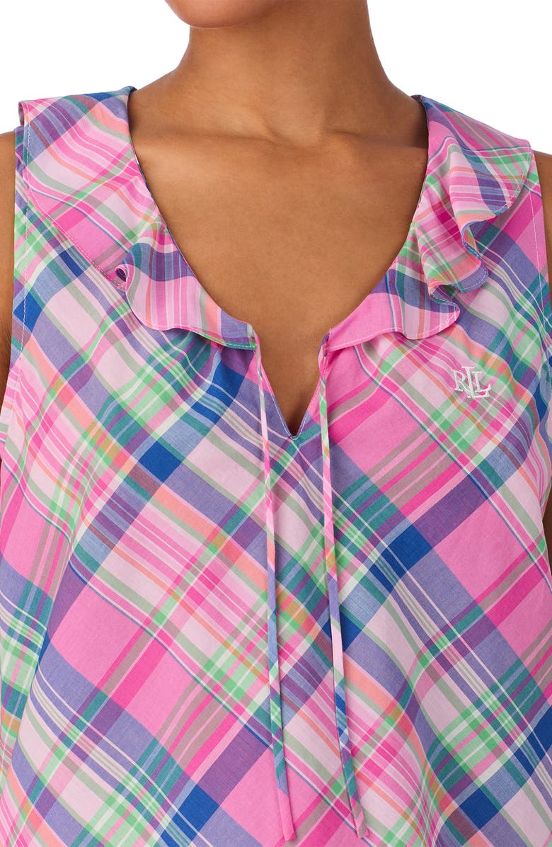 Lauren Ralph Lauren Sleeveless Flutter Neck Boxer Short Pajamas, Alternate, color, Pink Plaid