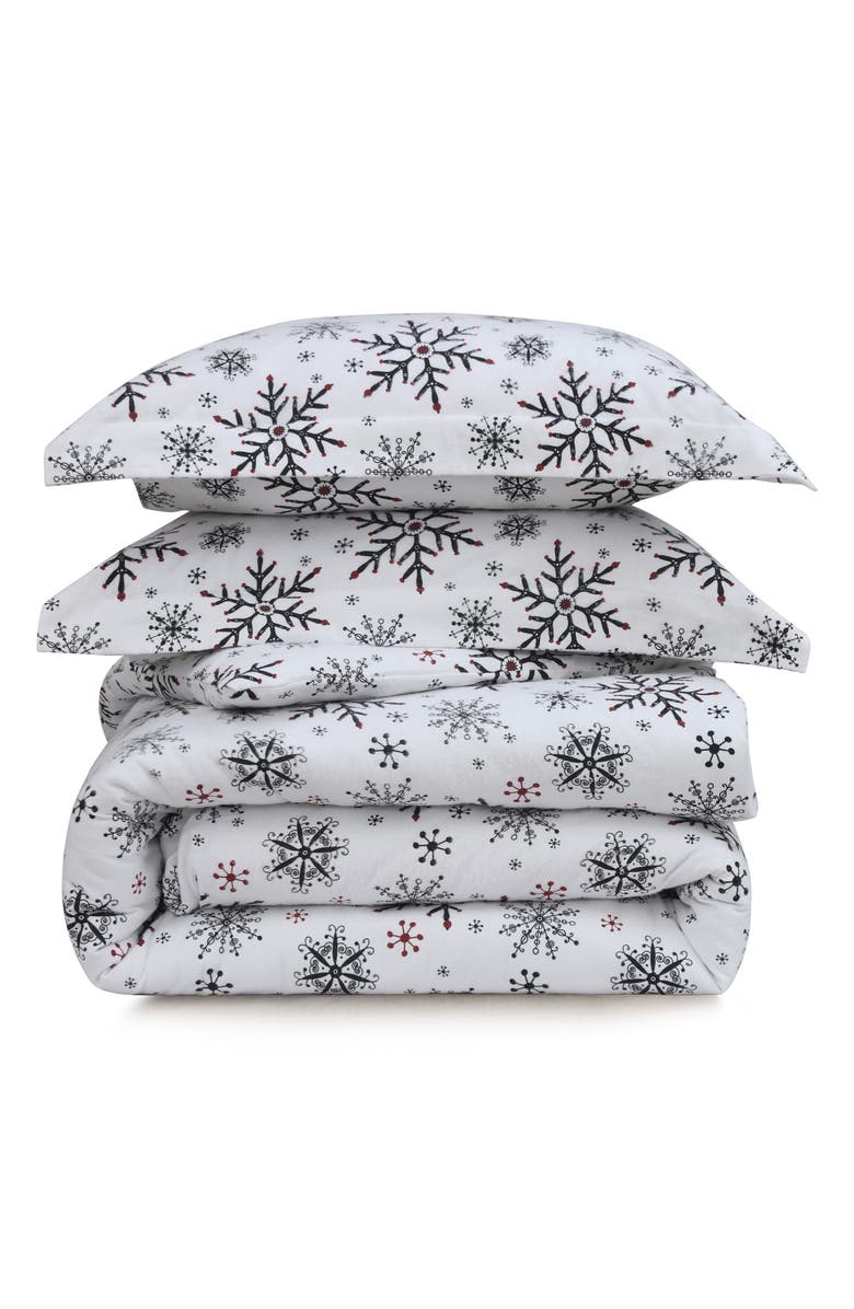AZORES HOME Let It Snow Cotton Flannel Sheet Set, Main, color, Dark Blue/ White