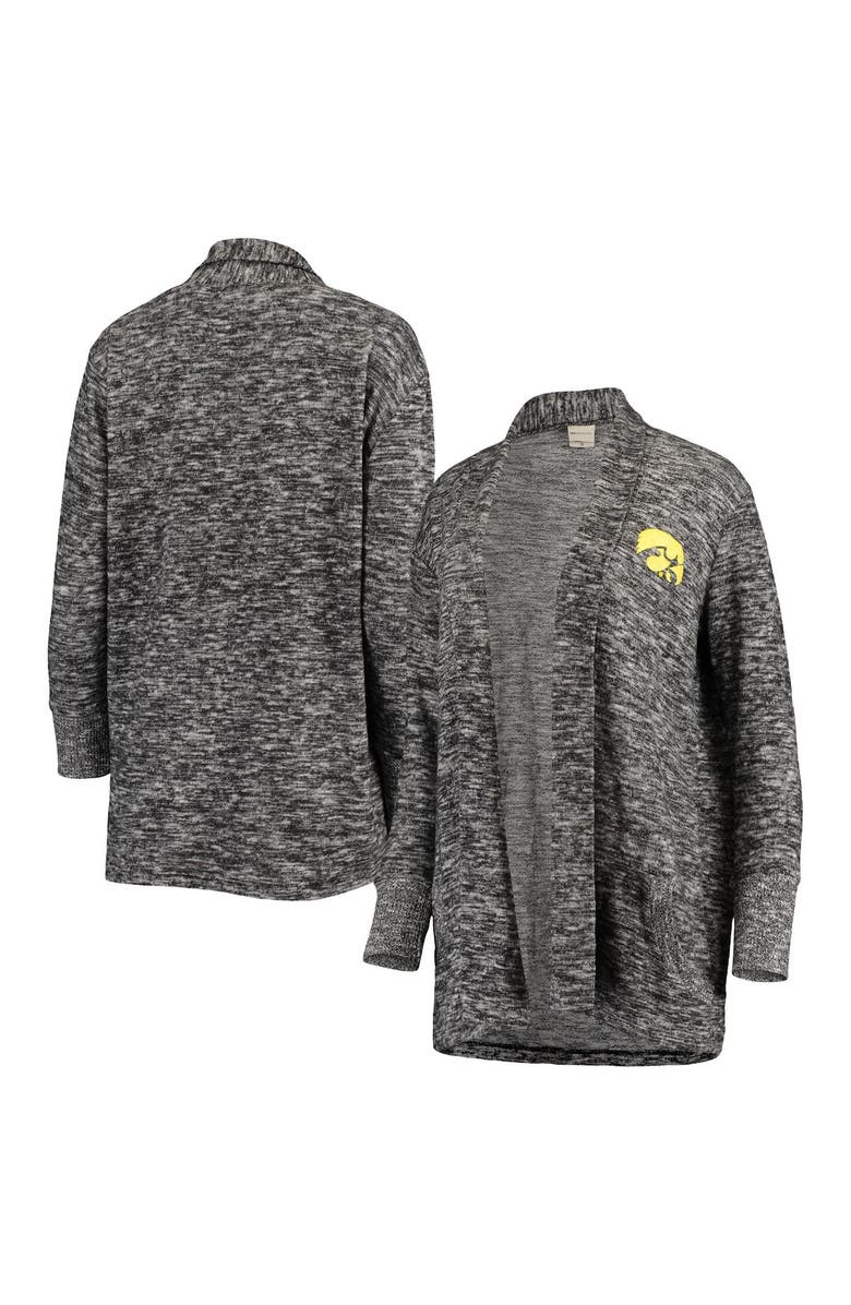 UG APPAREL Women's Heathered Black Iowa Hawkeyes Missy Cozy Fleece Tri-Blend Campus Cardigan, Main, color, 