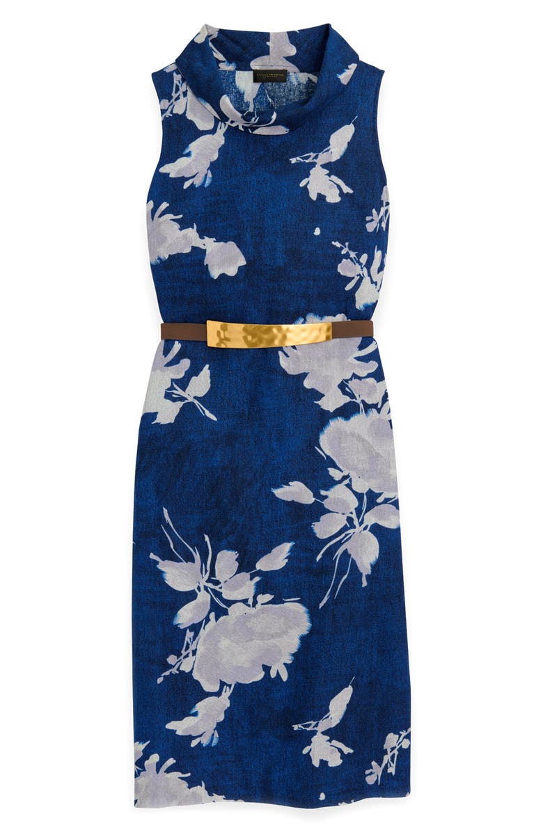 Donna Karan New York Floral Sleeveless Linen Blend Sheath Dress, Alternate, color, Marbella M