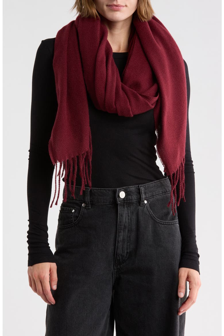 Brushed Herringbone Wrap Scarf, Main, color, BURGUNDY