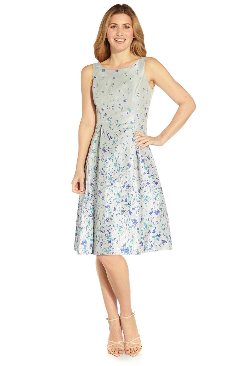 Floral Jacquard Fit & Flare Dress, Alternate, color, BLUE MULTI