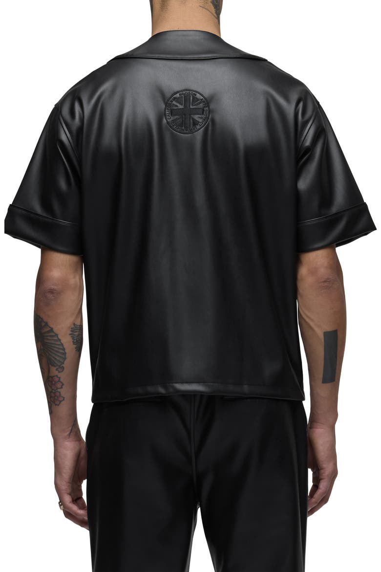 Faux Leather Baseball Jersey, Alternate, color, BLACK