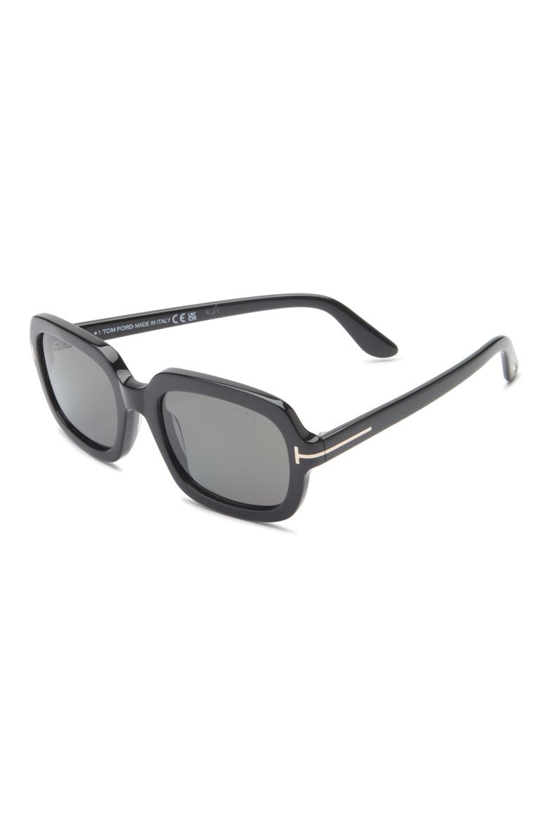 Lana 53mm Polarized Rectangular Sunglasses, Alternate, color, SHINY BLACK /T/ LOGO / POLARIZED SMOKE LENS