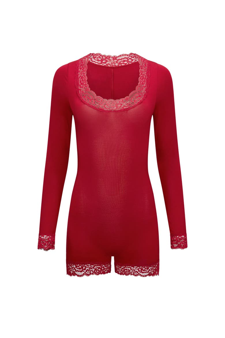 Abbi Long Sleeve Romper, Alternate, color, Dark red
