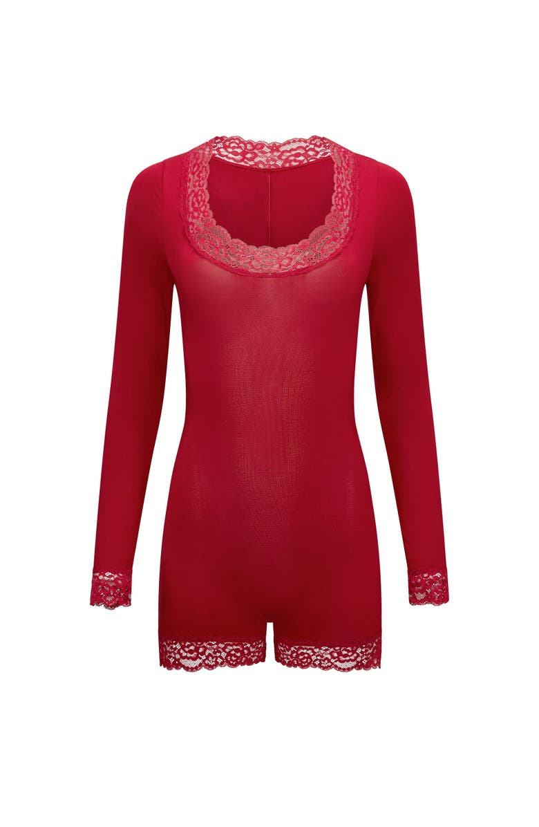 Adore Me Abbi Long Sleeve Romper, Alternate, color, Dark Red