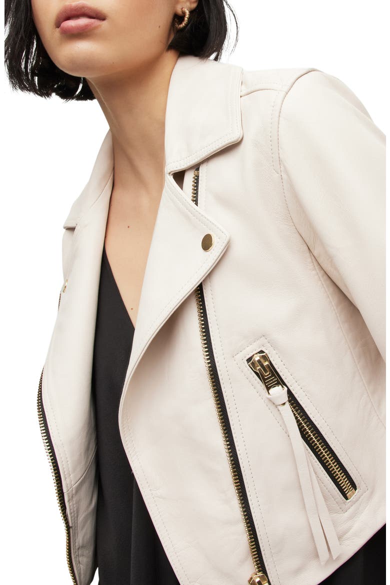 Elora Crop Leather Biker Jacket, Alternate, color, IVORY WHITE