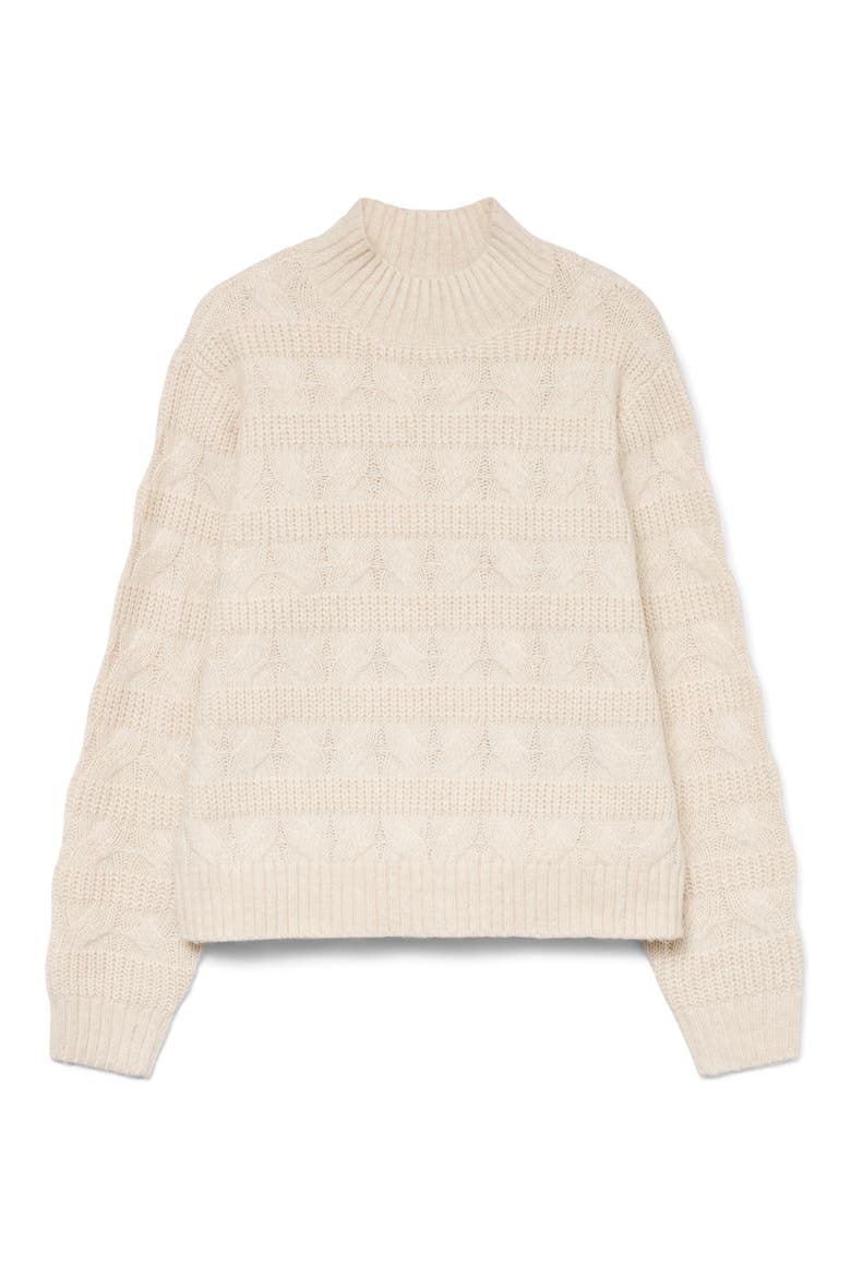 Virgo Cable Stripe Mock Neck Sweater, Alternate, color, BIRCH