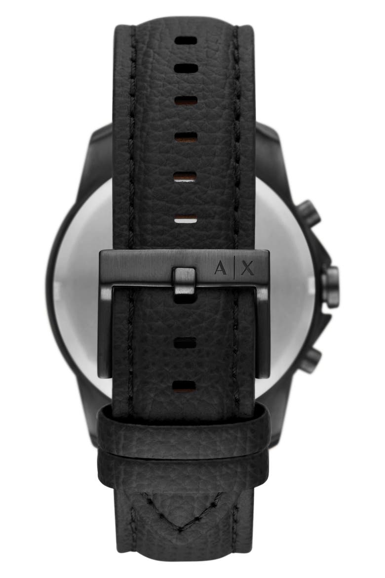 Chronograph Leather Watch, 44mm, Alternate, color, BLACK