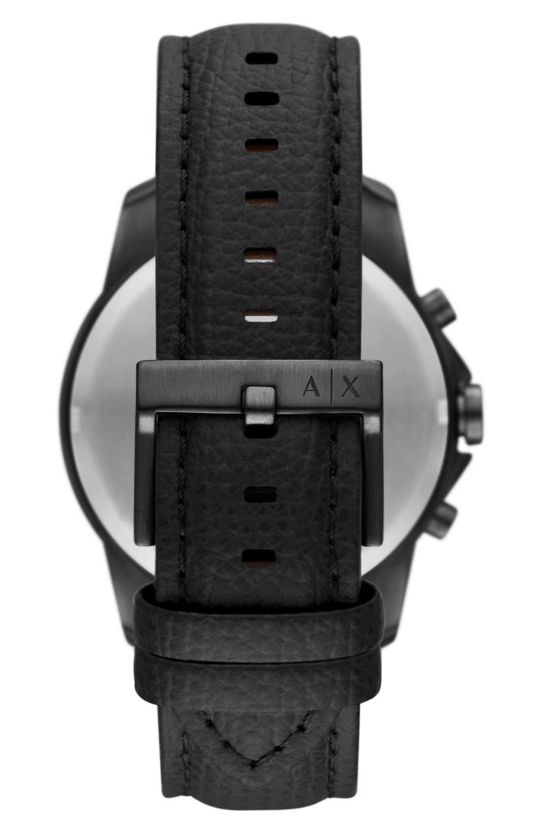AX Armani Exchange Chronograph Leather Watch, 44mm, Alternate, color, Black