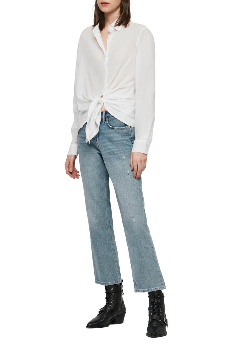 Sirena Front Tie Shirt, Alternate, color, CHALK WHITE